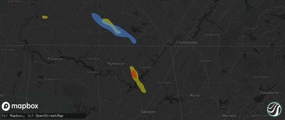 Hail map in Scottsboro, AL on June 1, 2026