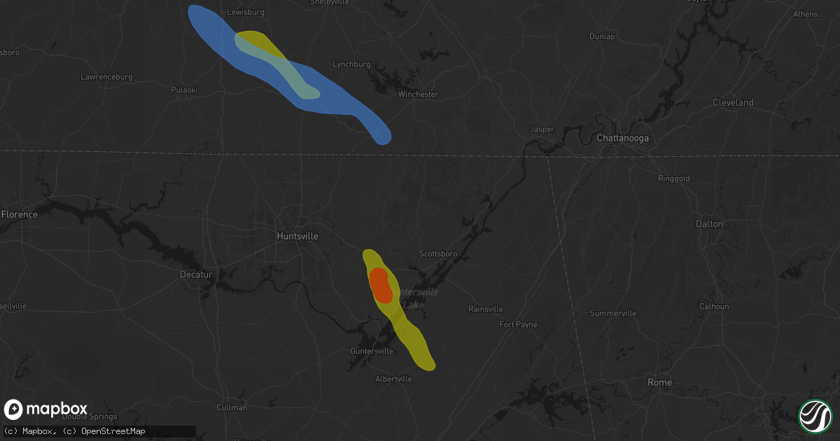 Hail map in Scottsboro, AL on June 1, 2026