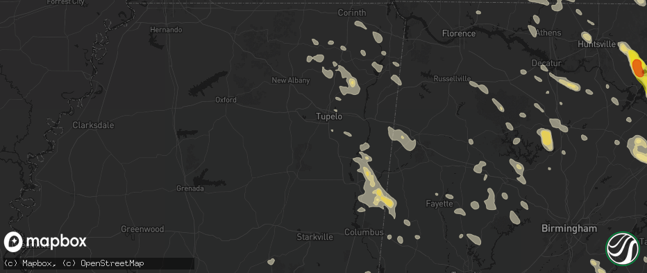 Hail map in Shannon, MS on June 1, 2026