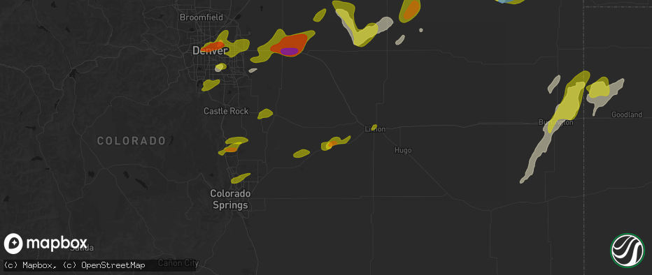 Hail map in Simla, CO on June 1, 2026
