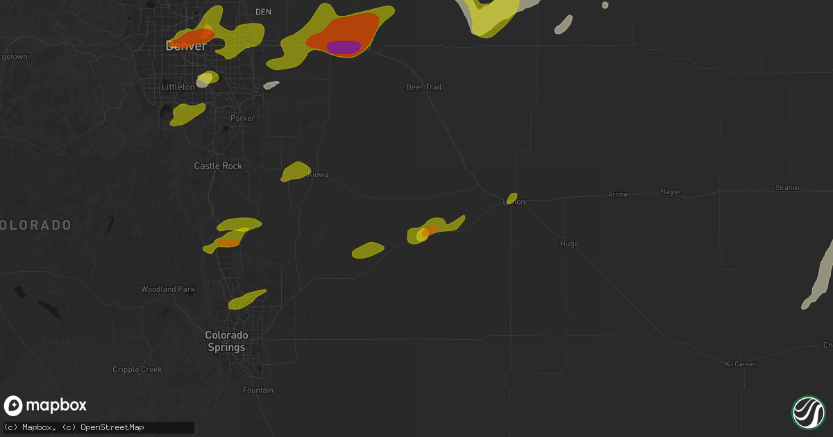 Hail map in Simla, CO on June 1, 2026