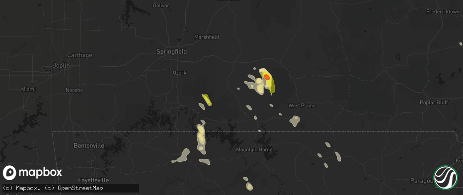 Hail map in Squires, MO on June 1, 2026