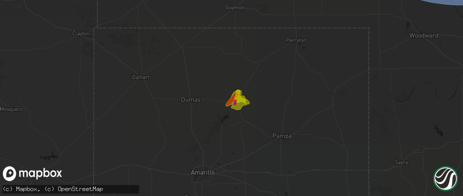 Hail map in Stinnett, TX on June 1, 2026