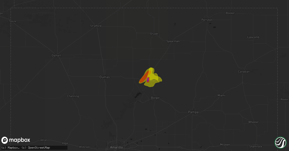 Hail map in Stinnett, TX on June 1, 2026