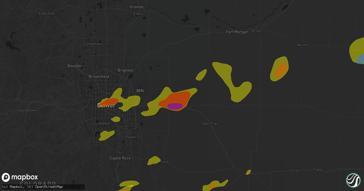Hail map in Strasburg, CO on June 1, 2026