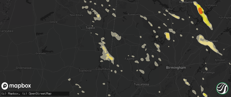 Hail map in Sulligent, AL on June 1, 2026