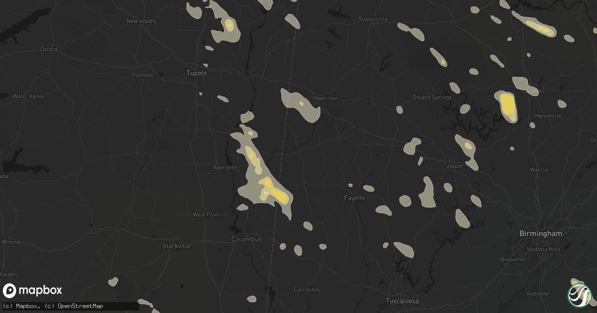 Hail map in Sulligent, AL on June 1, 2026