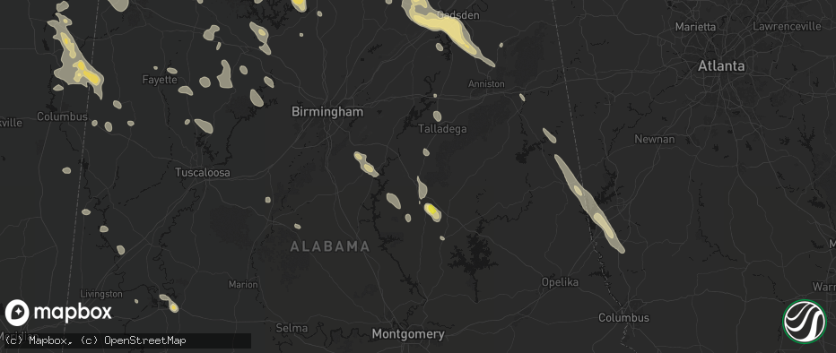 Hail map in Sylacauga, AL on June 1, 2026