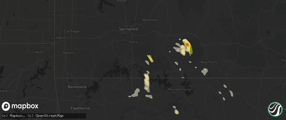 Hail map in Taneyville, MO on June 1, 2026