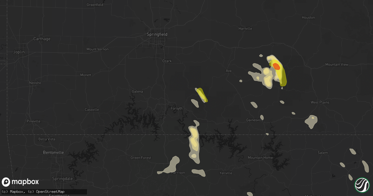 Hail map in Taneyville, MO on June 1, 2026