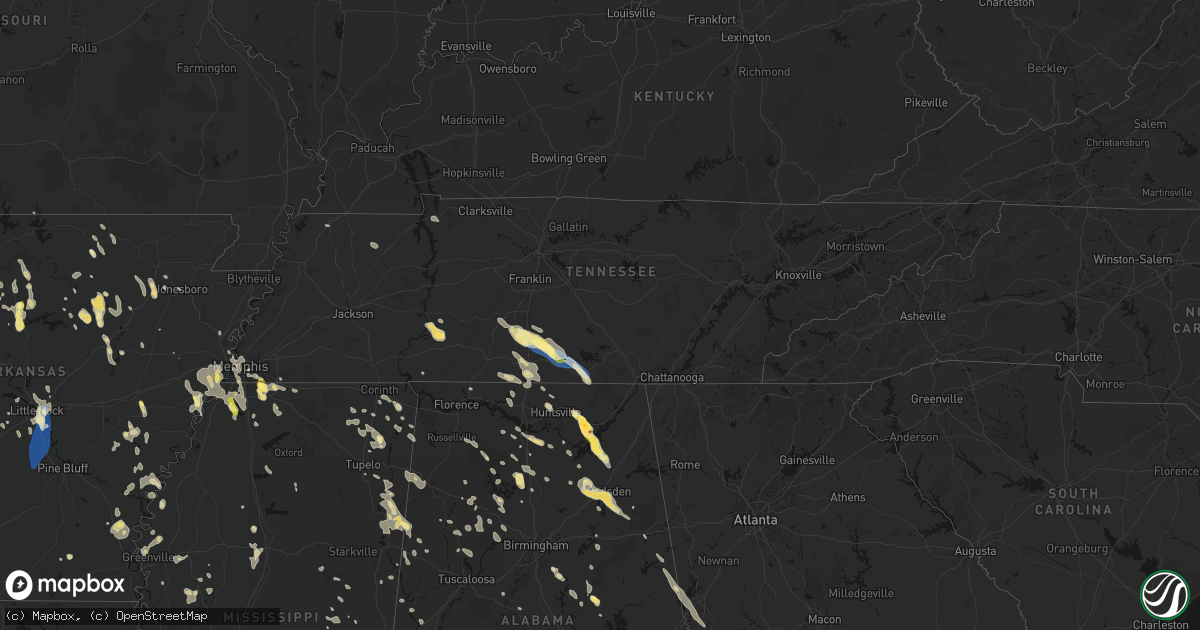 Hail map in Tennessee on June 1, 2026