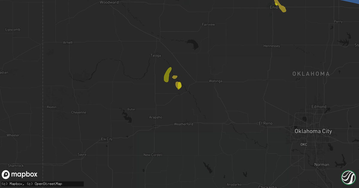 Hail map in Thomas, OK on June 1, 2026