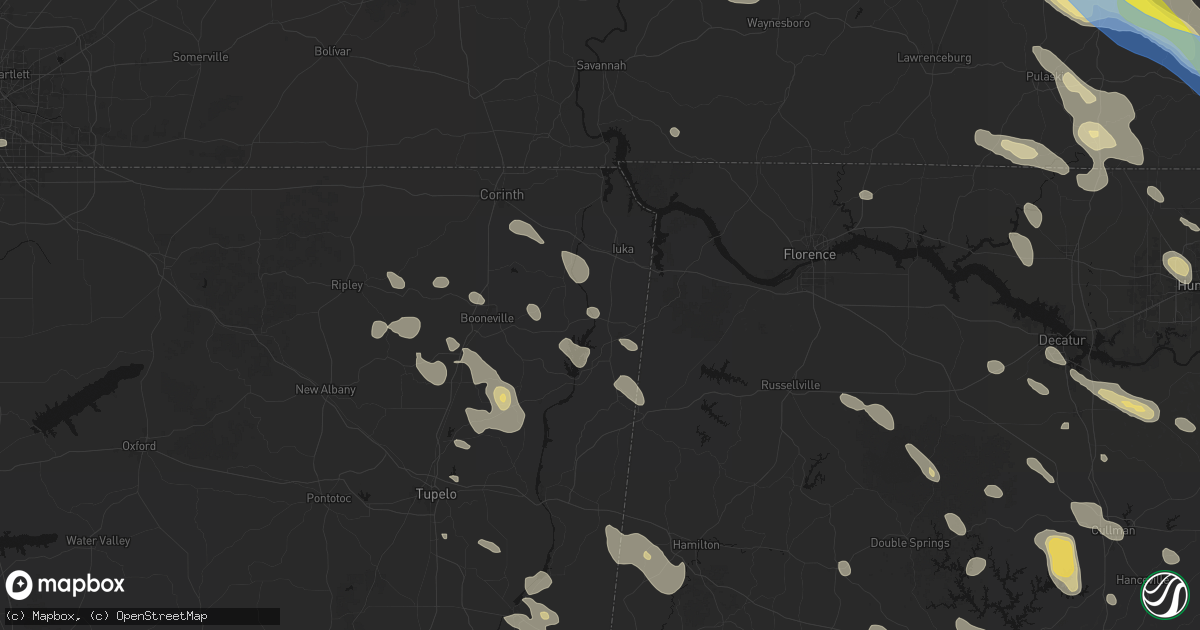 Hail map in Tishomingo, MS on June 1, 2026