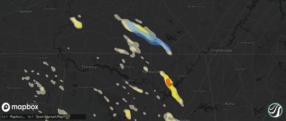 Hail map in Toney, AL on June 1, 2026