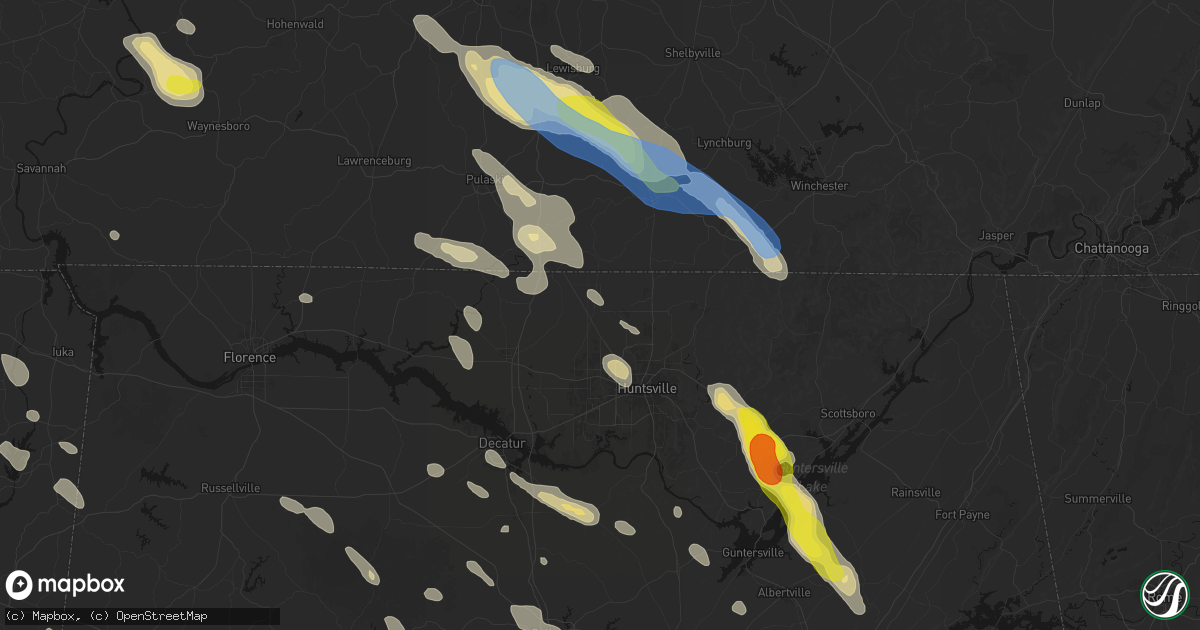 Hail map in Toney, AL on June 1, 2026