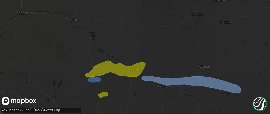Hail map in Torrington, WY on June 1, 2026