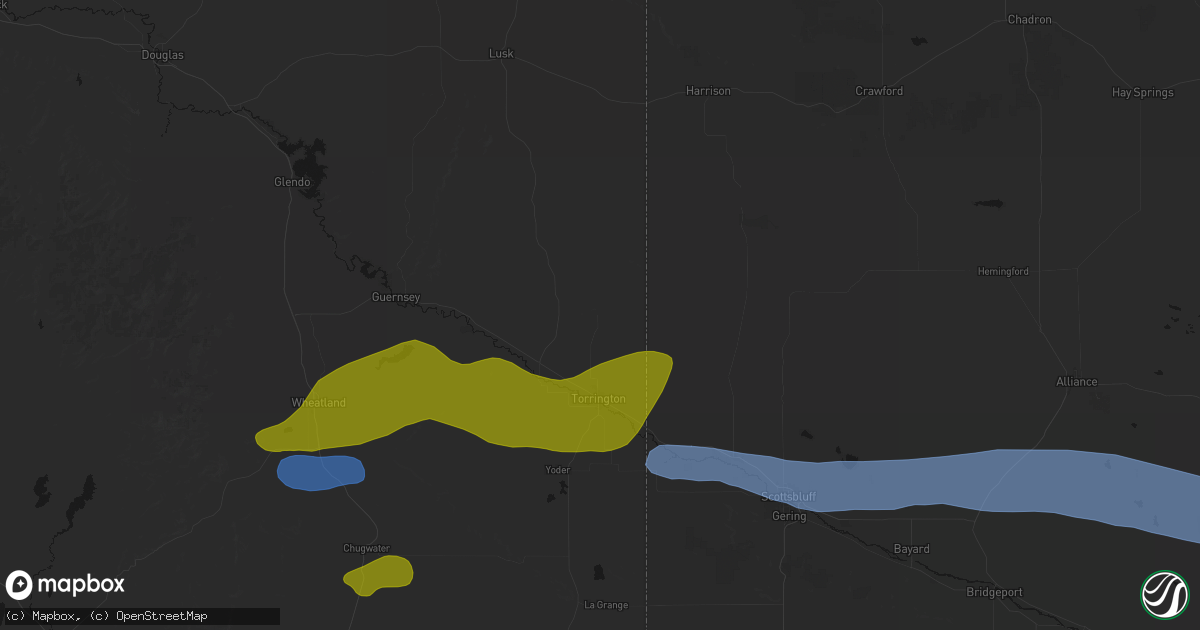 Hail map in Torrington, WY on June 1, 2026