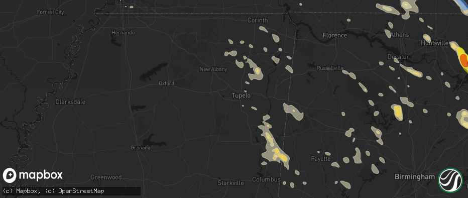 Hail map in Tupelo, MS on June 1, 2026