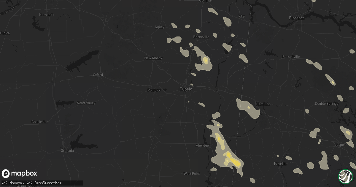 Hail map in Tupelo, MS on June 1, 2026