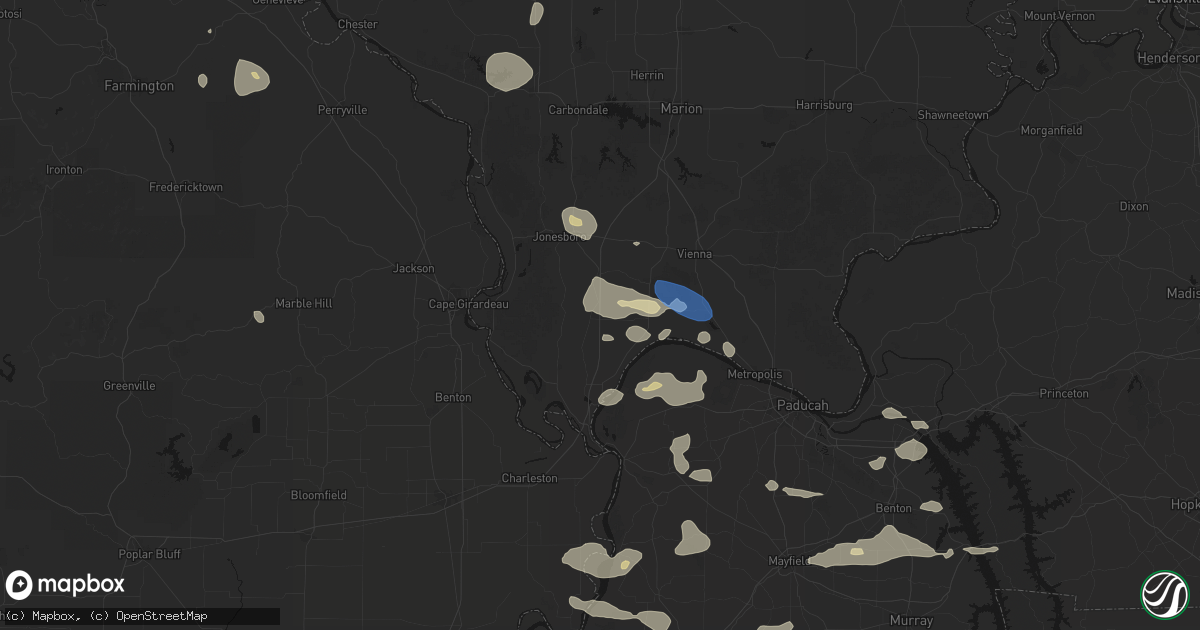 Hail map in Ullin, IL on June 1, 2026