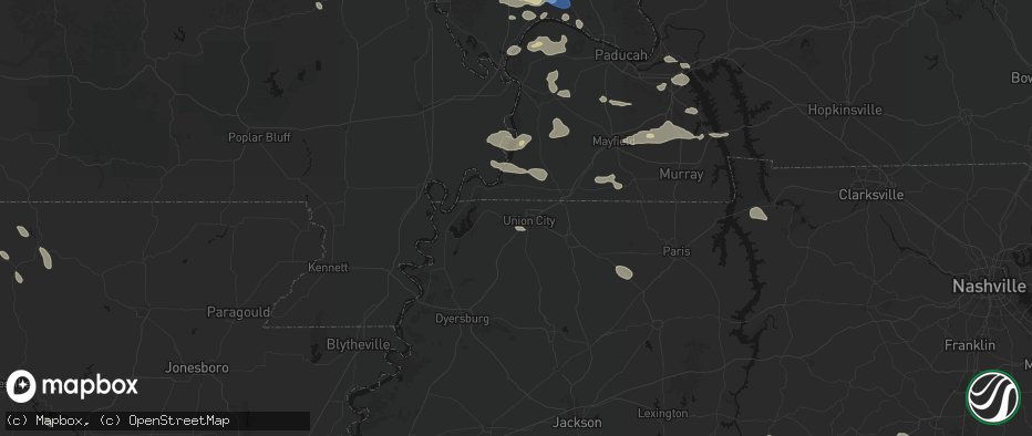 Hail map in Union City, TN on June 1, 2026