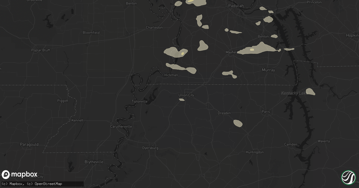 Hail map in Union City, TN on June 1, 2026