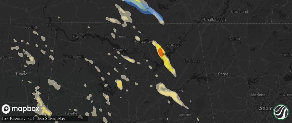 Hail map in Union Grove, AL on June 1, 2026