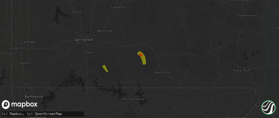 Hail map in Vanzant, MO on June 1, 2026