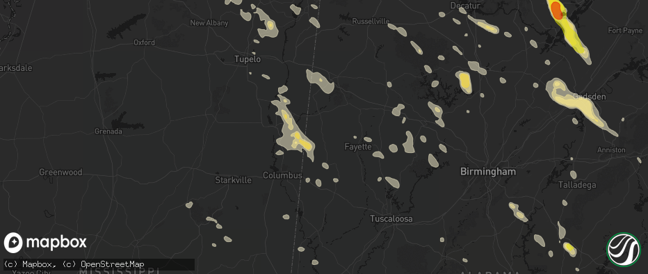 Hail map in Vernon, AL on June 1, 2026