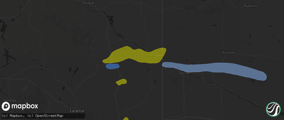 Hail map in Veteran, WY on June 1, 2026
