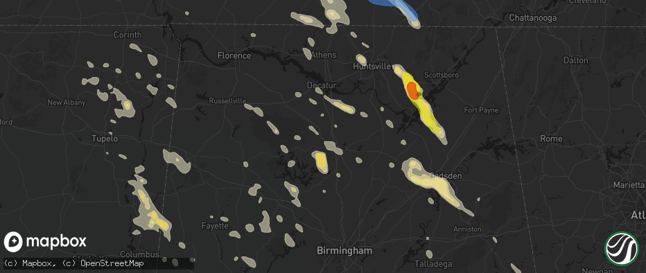 Hail map in Vinemont, AL on June 1, 2026