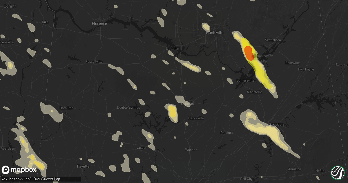 Hail map in Vinemont, AL on June 1, 2026