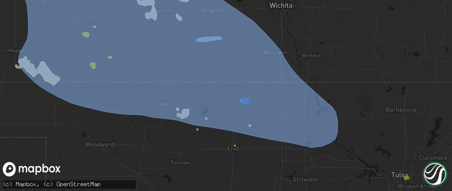 Hail map in Wakita, OK on June 1, 2026