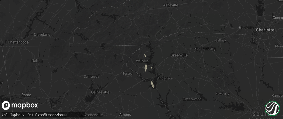 Hail map in Walhalla, SC on June 1, 2026