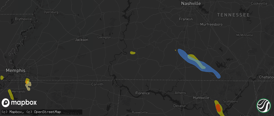 Hail map in Waynesboro, TN on June 1, 2026