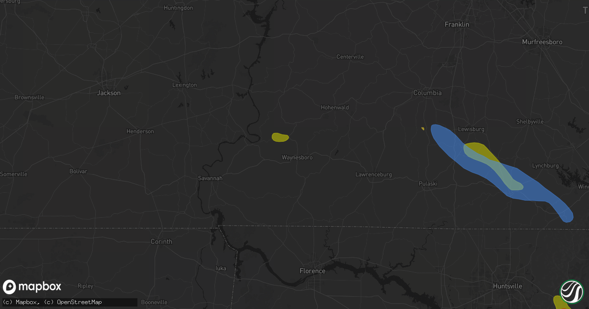 Hail map in Waynesboro, TN on June 1, 2026