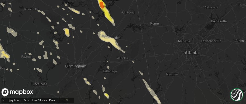 Hail map in Weaver, AL on June 1, 2026