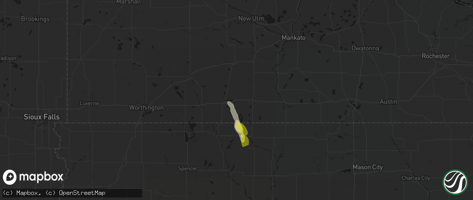 Hail map in Welcome, MN on June 1, 2026