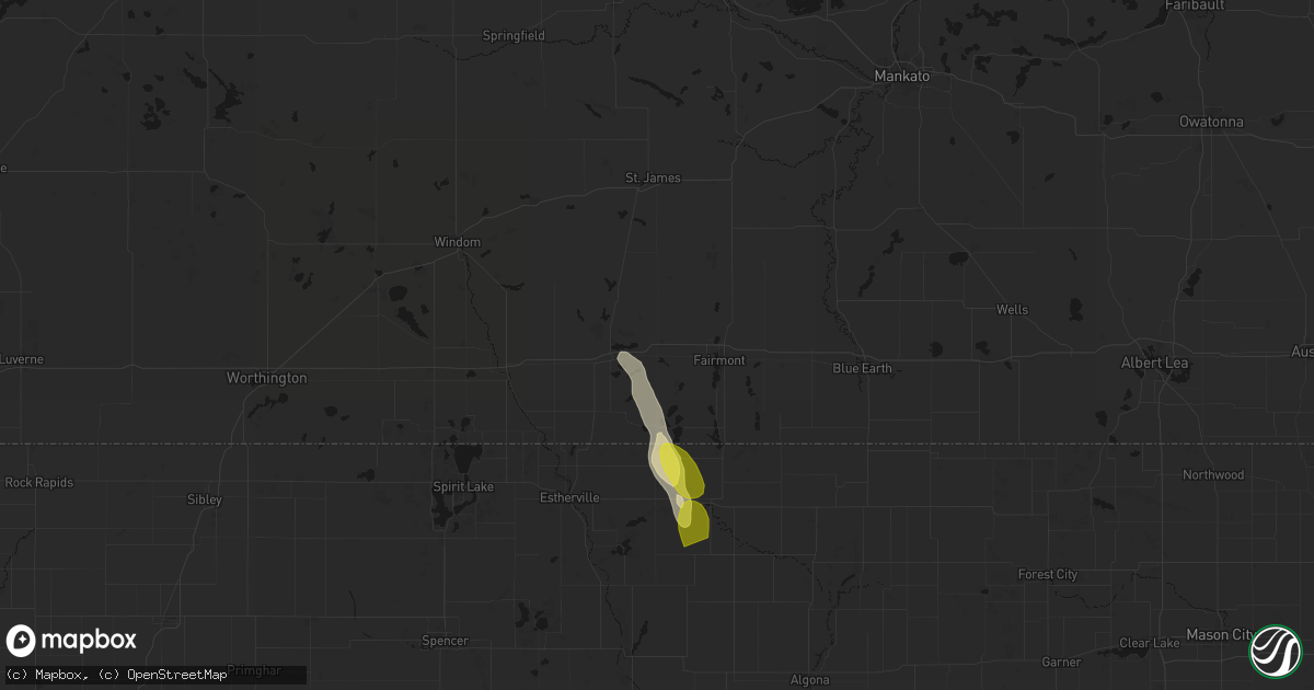 Hail map in Welcome, MN on June 1, 2026