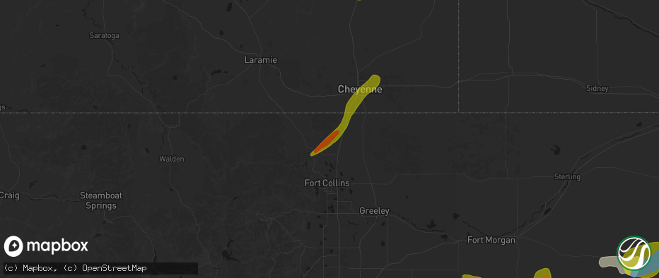 Hail map in Wellington, CO on June 1, 2026