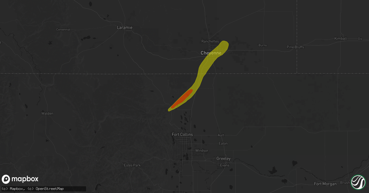 Hail map in Wellington, CO on June 1, 2026