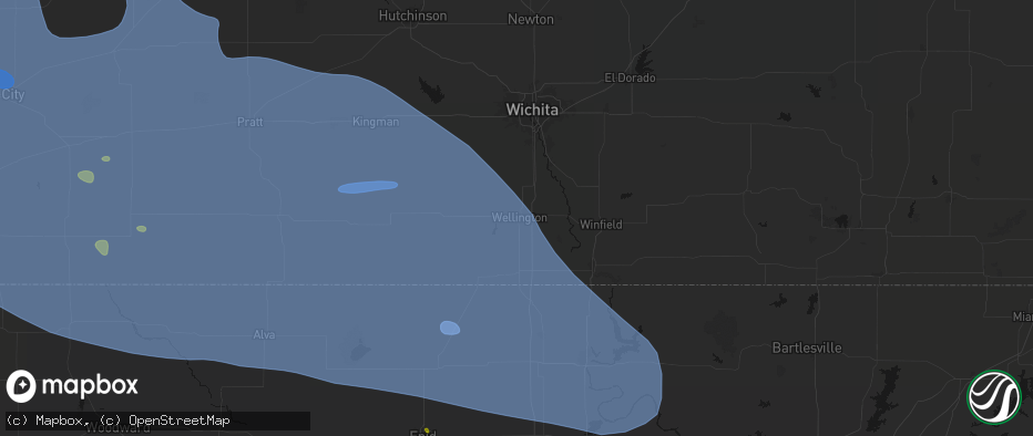 Hail map in Wellington, KS on June 1, 2026