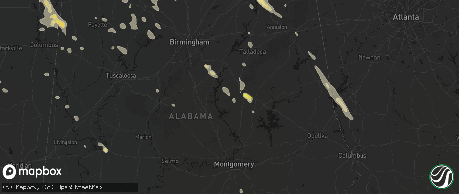 Hail map in Weogufka, AL on June 1, 2026