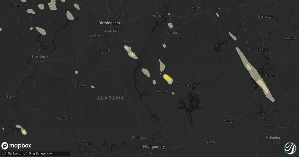 Hail map in Weogufka, AL on June 1, 2026