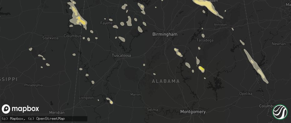 Hail map in West Blocton, AL on June 1, 2026