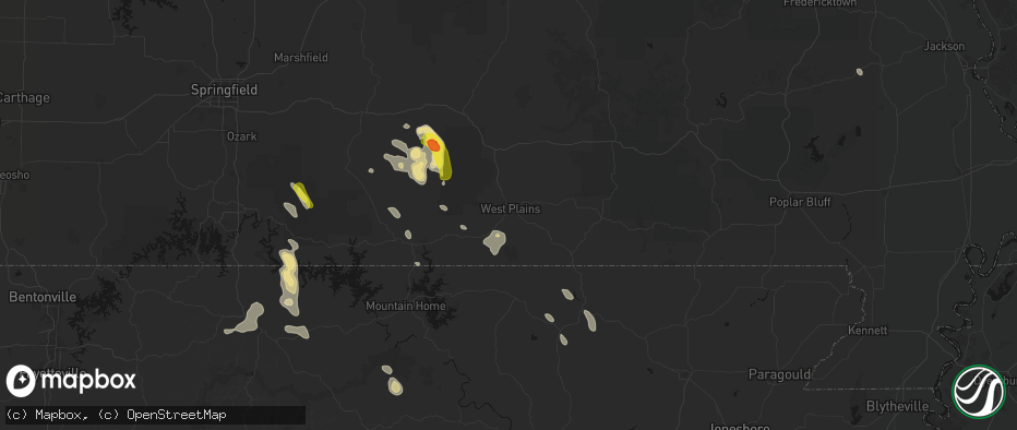 Hail map in West Plains, MO on June 1, 2026