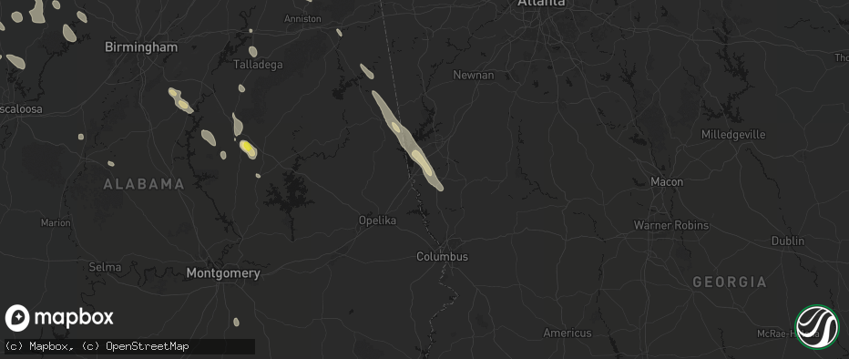Hail map in West Point, GA on June 1, 2026