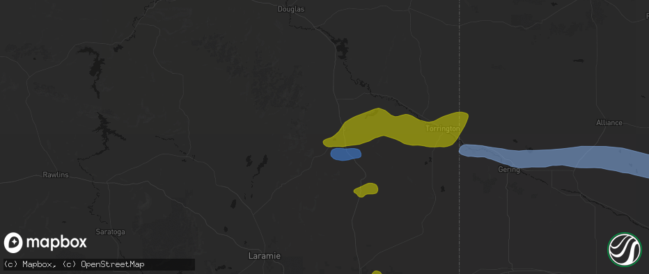 Hail map in Wheatland, WY on June 1, 2026