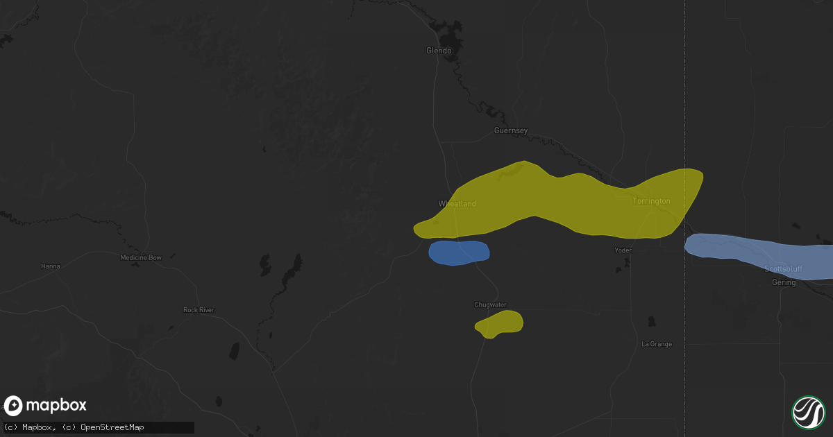 Hail map in Wheatland, WY on June 1, 2026