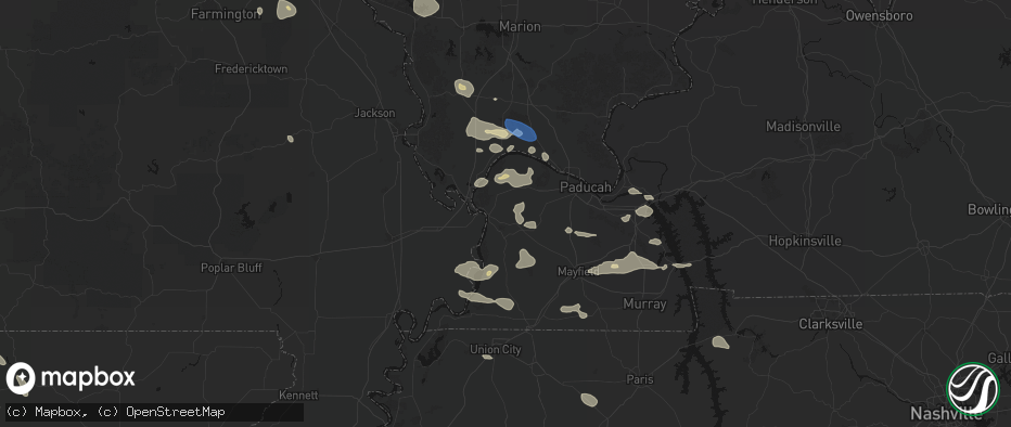 Hail map in Wickliffe, KY on June 1, 2026